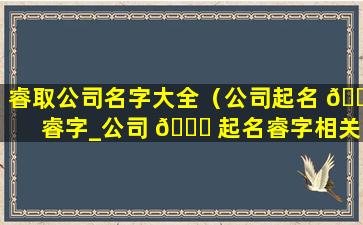 睿取公司名字大全（公司起名 🐼 睿字_公司 🕊 起名睿字相关）